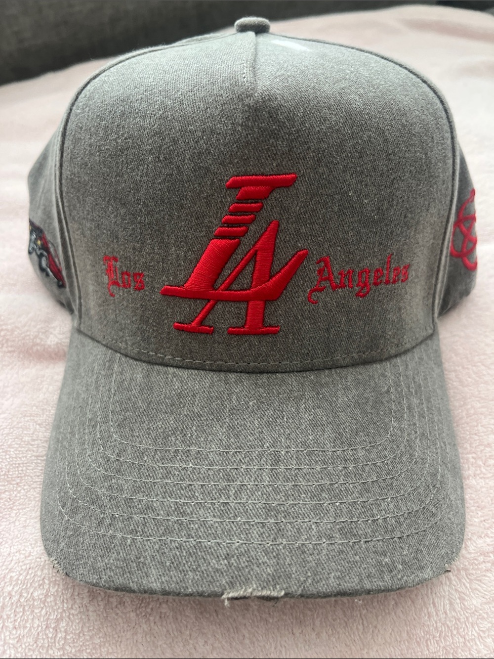 Los Angeles Embroidered Baseball Cap - Grey with Red Accent